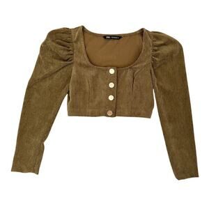 Zara Corduroy Crop Puff Long Sleeve Top Women’s Sz XS Mustard Bloggers Favorite